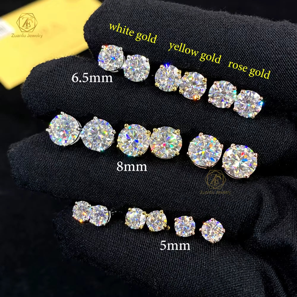 Wholesale VVS Diamond Earring Factory Price 925 Sterling Silver round Cut 5Mm 6.5Mm 8Mm Moissanite Stud Earrings Men Women