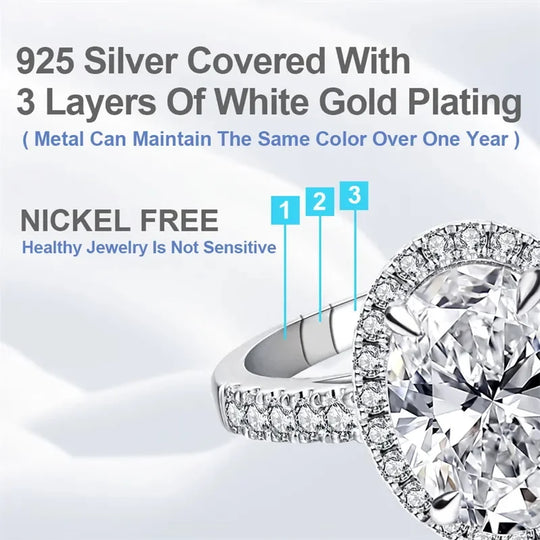 18k White Gold Plated 925 Sterling Silver Wedding Oval Cut Moissanite Engagement Rings for Women