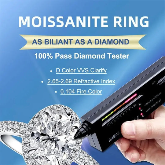 18k White Gold Plated 925 Sterling Silver Wedding Oval Cut Moissanite Engagement Rings for Women