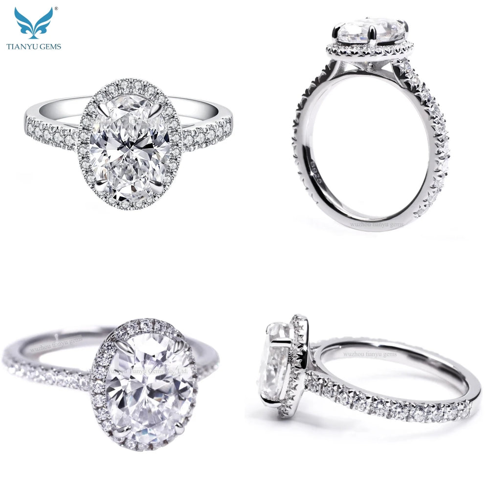 18k White Gold Plated 925 Sterling Silver Wedding Oval Cut Moissanite Engagement Rings for Women
