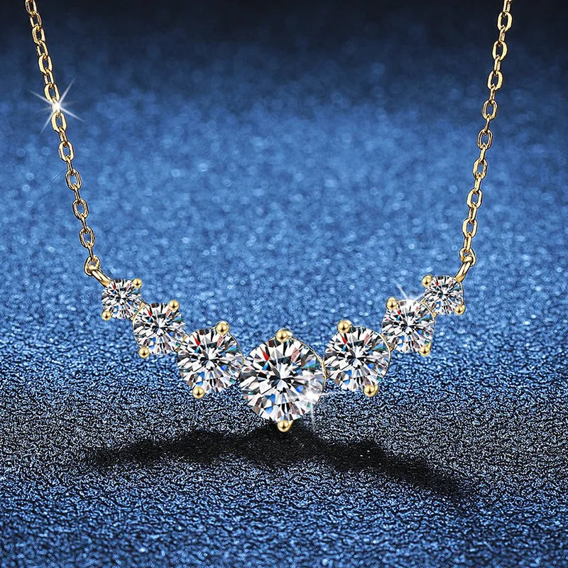 S925 1.7 Karat D Moissanite Necklace Women Female Simple Smile Seven Princess Pendant Wedding Suitable Made 925 Sterling Silver