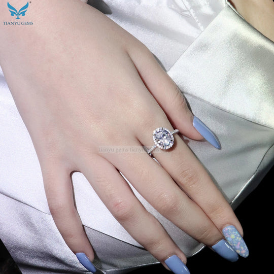 18k White Gold Plated 925 Sterling Silver Wedding Oval Cut Moissanite Engagement Rings for Women