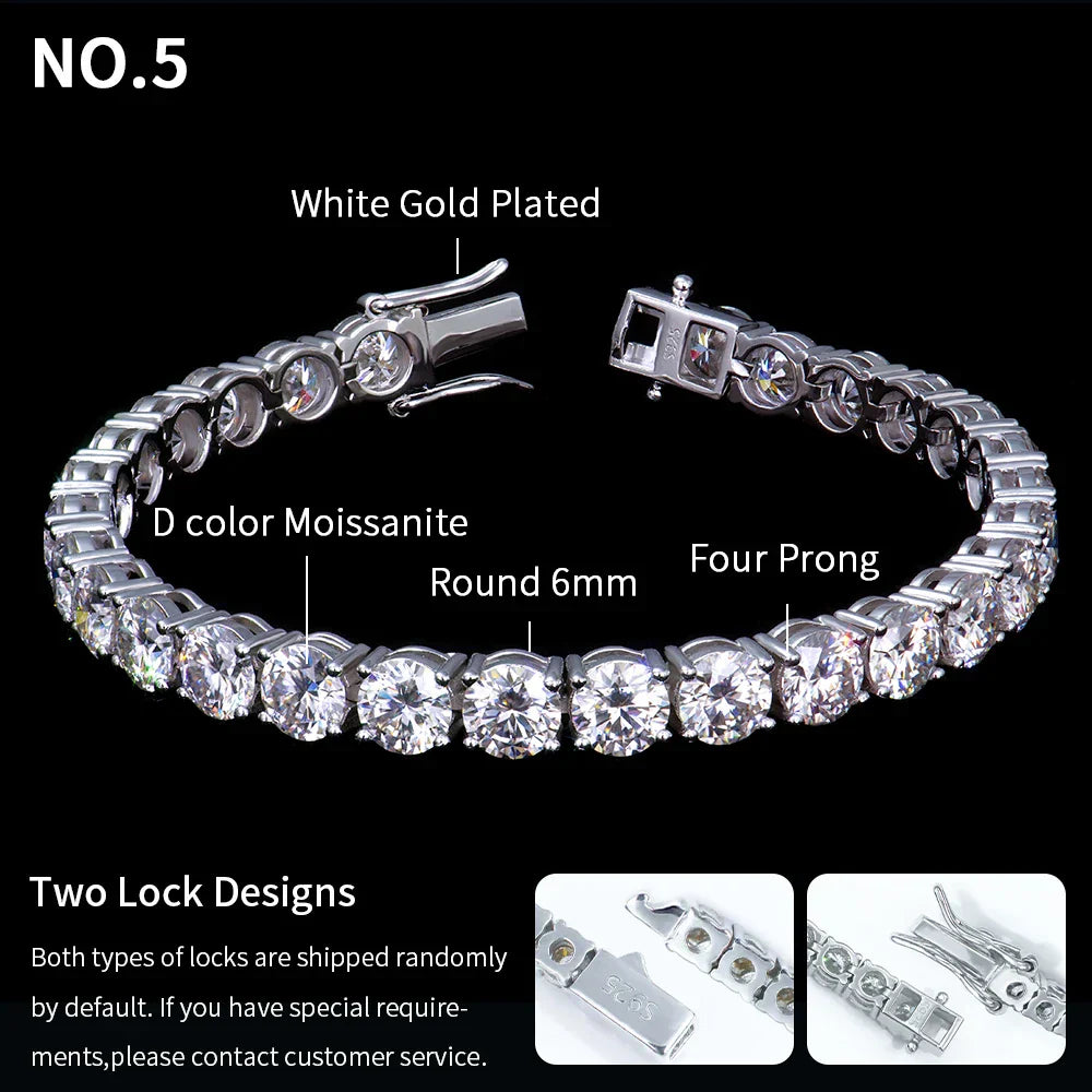 Factory Wholesale 2-6Mm Iced Jewelry 925 Sterling Silver VVS Graded Mossanite Moissanite Diamond Tennis Chain Bracelet Gift