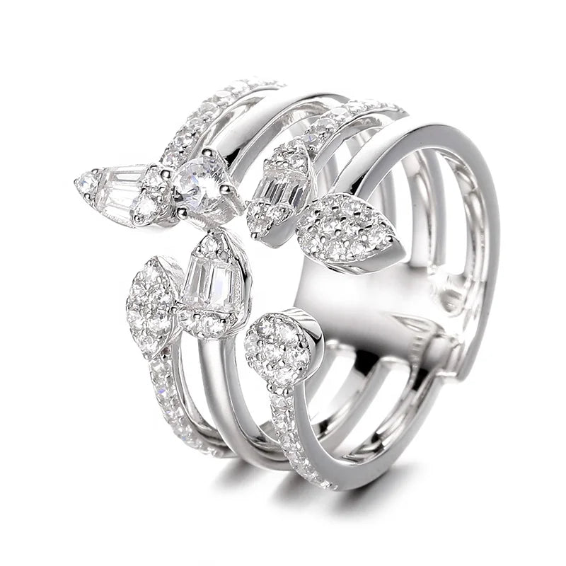 GRA High Quality Baguette Iced Out Bling 925 Silver Pass Diamond Tester Moissanite Cluster Open Ended Ring for Women Men