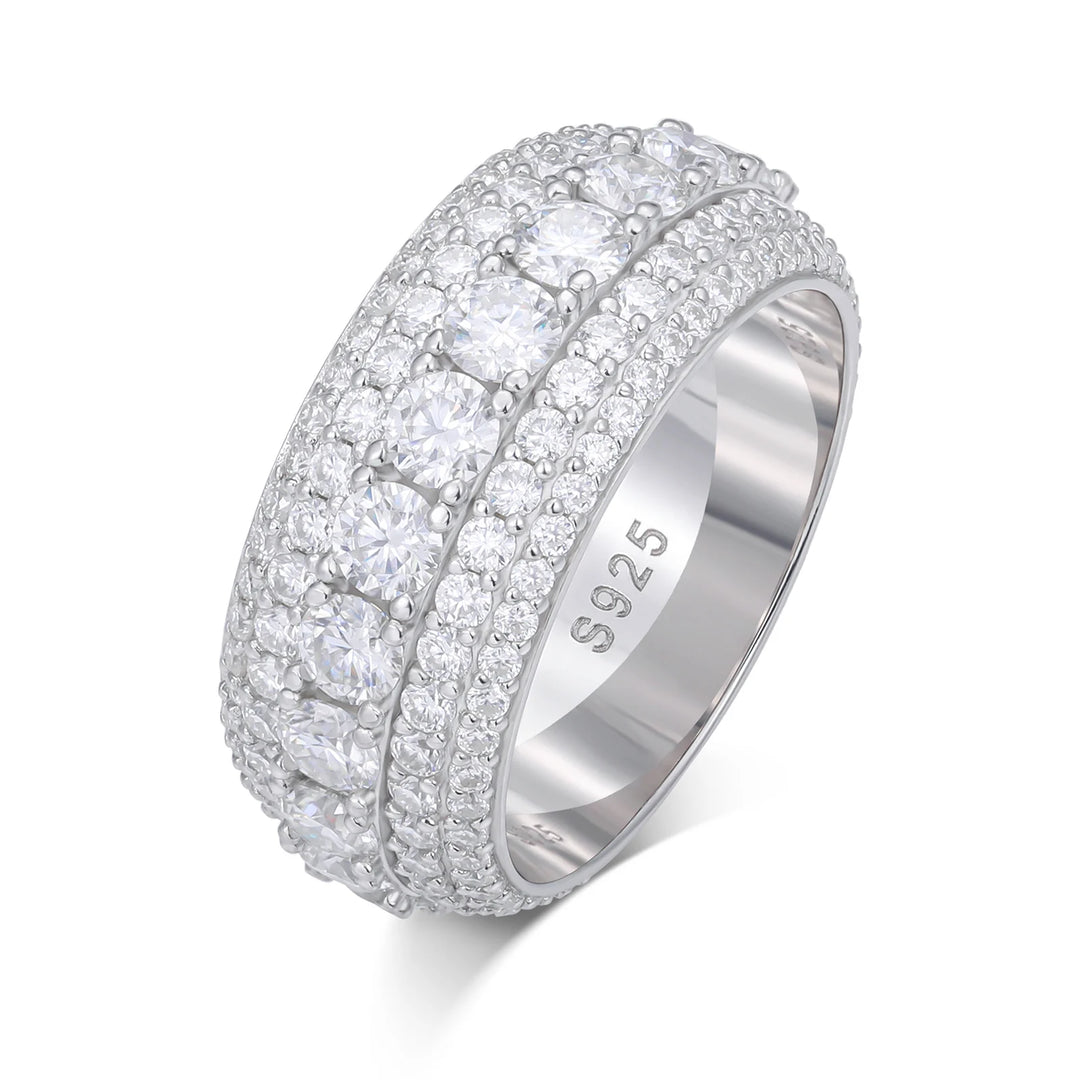  925 Sterling Silver Paved VVS Moissanite Iced Out 5 Layer Diamond Band Ring for Men