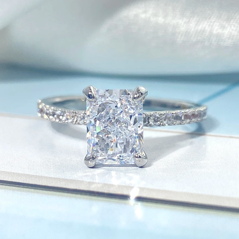 FOXI Local Stock in US 925 Silver Jewelry Fine Rings 8A Cubic Zirconia Crushed Ice 925 Sterling Silver Ring for Women