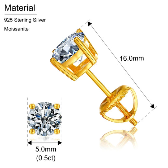 Drop Shipping USA Stock Women Men Jewelry White Gold 925 Sterling Silver 1ct 2ct VVS Moissanite Diamond Stud Earrings