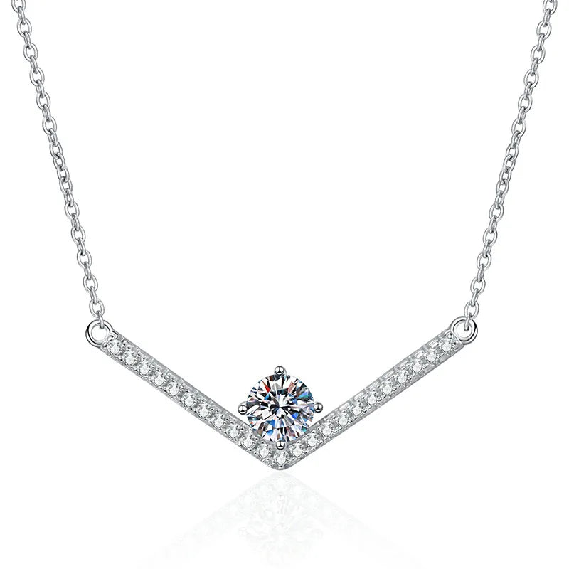 925 Sterling Silver Moissanite V-Letter Necklace Advanced Diamond Temperament Classic Silver Chain Wedding Engagement