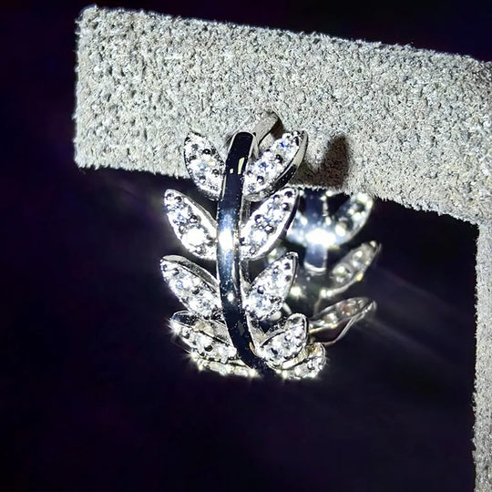 INS Style Iced Out Bling 925 Sterling Silver Pass Diamond Tester VVS Moissanite Branch Leaf Hoop Earrings Women