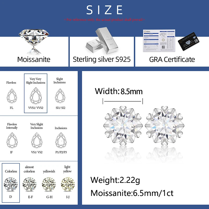 Factory Wholesale 925 Sterling Silver Diamond Earrings 6 Prong Setting Hiphop Iced Out VVS Moissanite Stud Earrings