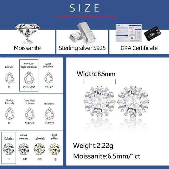 Factory Wholesale 925 Sterling Silver Diamond Earrings 6 Prong Setting Hiphop Iced Out VVS Moissanite Stud Earrings