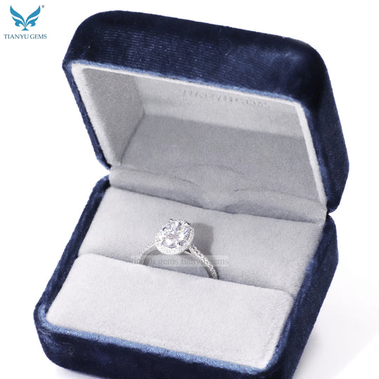 18k White Gold Plated 925 Sterling Silver Wedding Oval Cut Moissanite Engagement Rings for Women